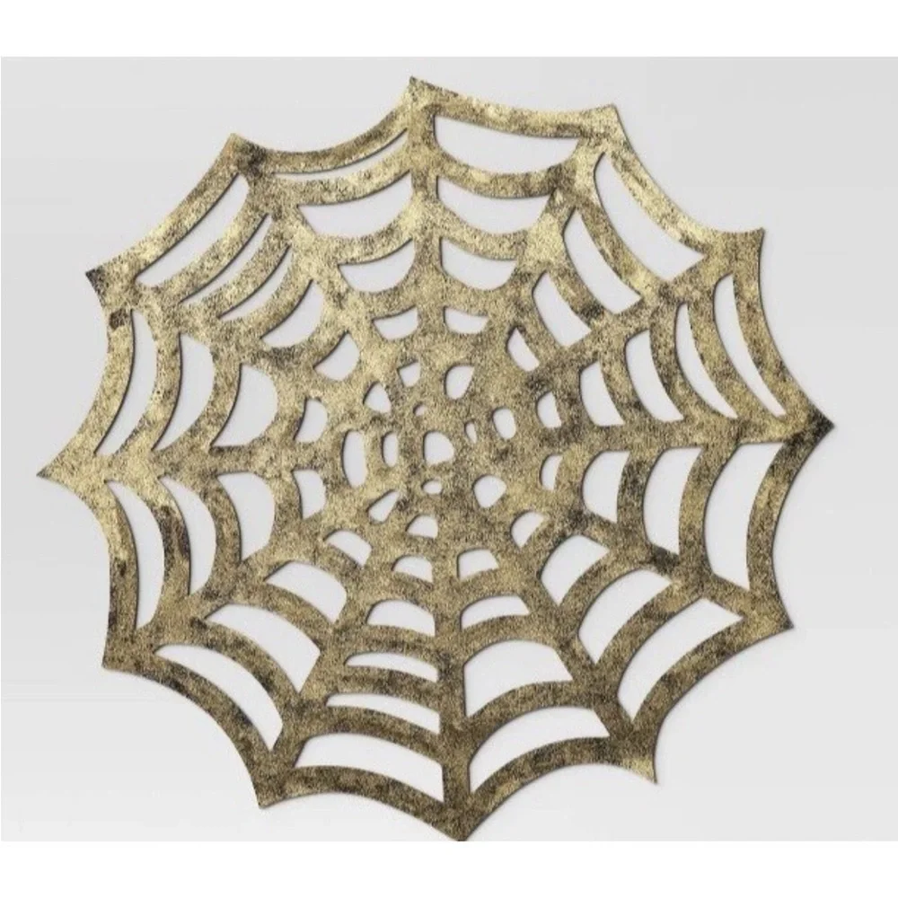 Threshold Halloween Spiderweb Placemats Set Of 4 Faux Leather Gold Tone 15”